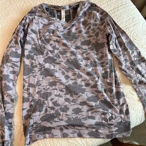 Gray Floral Long Sleeve Top